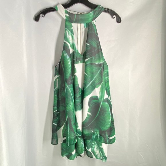 Judith March Pants - Judith March Size Medium Womens Romper Banana Leaf Tropical Green White